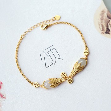 天然和田玉白玉貔貅手鏈辟邪天然玉石金鏈招財錢幣轉運手鏈飾品女