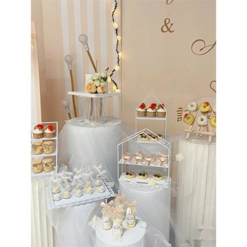 白色甜品臺擺件展示架鐵藝蛋糕托盤歐式下午茶點心架冷餐茶歇擺臺
