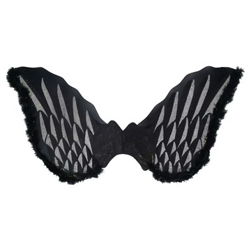 摩達客 COSPLAY派對變裝扮 大天使翅膀道具 黑色 絲襪布 羽毛 展開長56x寬100 cm  1個