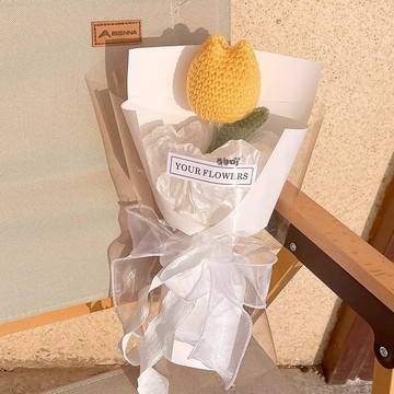 預購【LAMIE】 針織橙色鬱金香(單支) 花朵花束 花束花禮 可愛花束 花束 針織花 針織花束