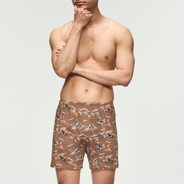 Mr.DADADO-鴻圖大展 M-3L印花四角男內褲-天然絲光棉(木皮褐)GHQ523T7