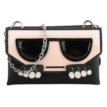 KARL LAGERFELD 防刮眼鏡老佛爺附可拆鍊帶斜背卡夾包(黑)mini款