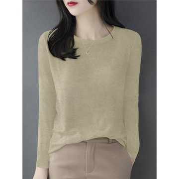 秋冬2025新品圓領長袖內搭寬松針織打底衫毛衣女高級今年流行上衣