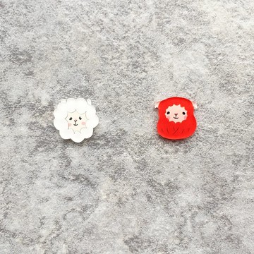 Pista丘手繪耳環/ 動物-綿羊+不倒翁紅羊