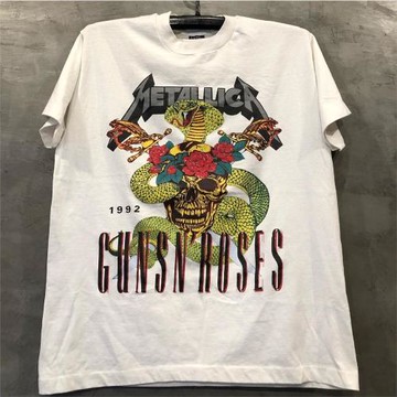 阿美咔嘰重金屬槍花樂隊印花美式復古高街個性街頭短袖T恤Vintage