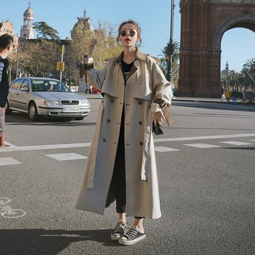 【巴黎精品】現貨+預購 風衣外套休閒大衣-拼接超長款過膝氣質英倫風女外套a1ih44