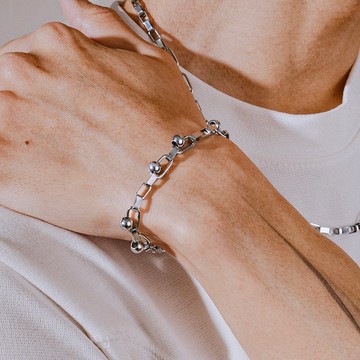 Unisex | 極晝系 - 冷光 * 不銹鋼 中性 圓球 方鏈 手鍊