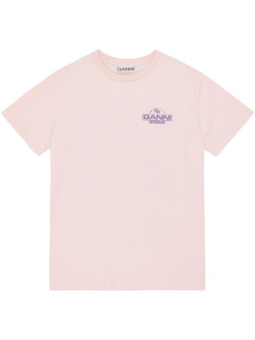 GANNI - logo-print cotton T-shirt - women - Cotton - L - Pink