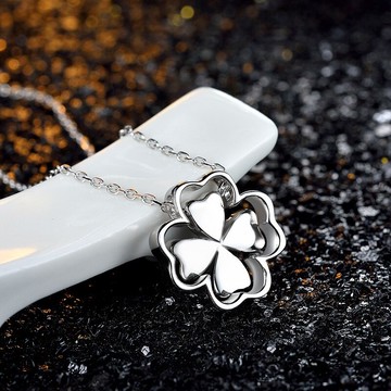 現貨+預購 925純銀項鍊四葉草吊墜-雙層拋光幸運草七夕情人節生日聖誕節交換禮物女飾品73ze30【獨家進口】【米蘭精品】