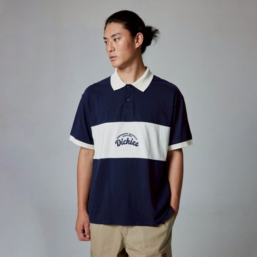 Dickies男款深海軍藍純棉撞色衣領品牌刺繡文字寬鬆短袖POLO衫|DK0A87CSCG7