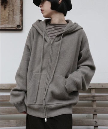 日常輕盈品味 | 100%純羊毛全拉鍊連帽外套 羊毛針織衫 251209-1