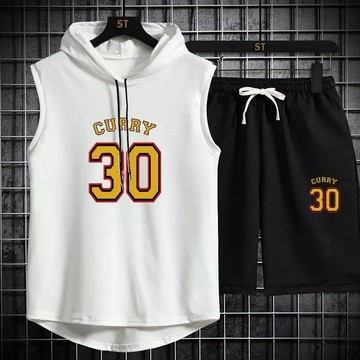 【臺灣出貨】籃球服套裝男夏季新款連帽球衣球褲運動服無袖背心.訓練服男速乾衣T恤套裝