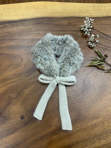 冬天羊毛圍巾。。手作 皮草+羊毛線領巾。駝色。