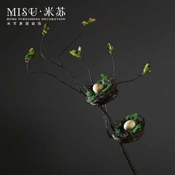仿真樹枝鳥窩花藤鳥巢草窩藤條綠色枝條枯藤客廳裝飾品小鳥蛋擺件