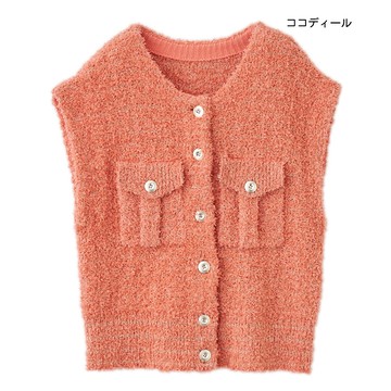 【ココディール】橙色花式紗開襟背心 O2W33112