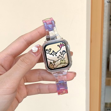 applewatch7錶帶 Apple Watch 錶帶 5/4/3/se代 pvc冰川錶帶 彩虹透明45mm/41mm