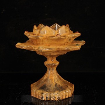 清倉特價古玩雜項仿出土鑲寶石佛家水晶燈復古琉璃蓮花燈裝飾擺件