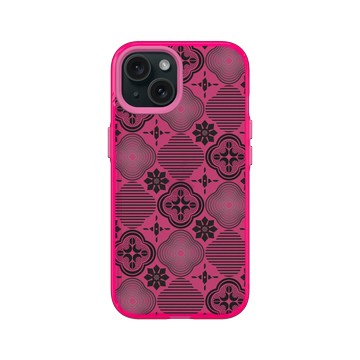 iPhone 15 Clear 粉漾桃 - 老屋顏 Old House Face - 壓花玻璃-黑色海棠