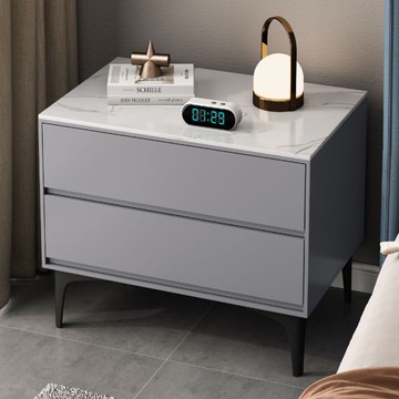 床頭櫃 斗櫃 邊櫃 免運熱銷 快速出貨 附發票 意式巖板床頭櫃簡約現代輕奢極簡高級感主臥室家用床邊收納床頭櫃