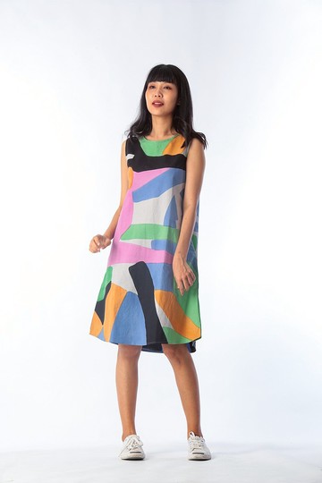 Short Dress Linen Hand Paint For Summer Beach Vacation