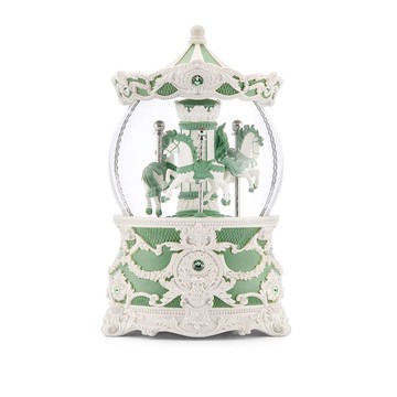 讚爾藝術 JARLL ART｜莫蘭迪綠洛可可傘蓋旋轉木馬水晶球音樂盒擺件