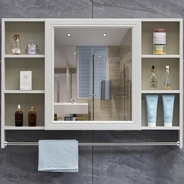 免運 開發票 洗手間梳妝鏡子浴室鏡柜掛墻式鏡箱帶置物架防水儲物收納柜衛生間 快速出貨