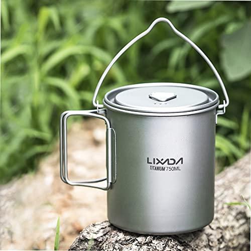 Lixada Titanium Water Mug Cup with Lid and Foldable Handle Ultralight 750ml Pot Portable Outdoor Camping Cooking Picnic