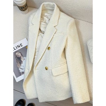 2025年冬季新款米白色羽絨服女西裝外套女時尚潮流小香風洋氣西服