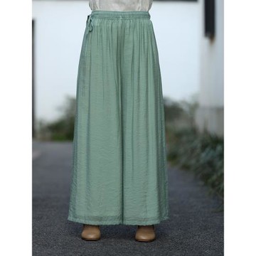 二喜2025早春禪意百搭中國風復古原創寬松休閑長褲闊腿裙褲茶服褲