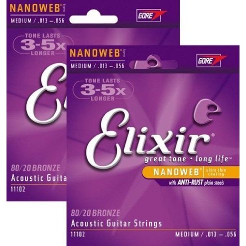 Elixir Medium Nanoweb アコースティックギター 弦 2パック