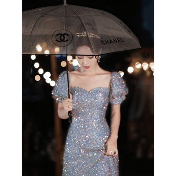 法式亮片晚禮服裙女高級感輕奢小眾高端氣質年會主持人訂婚敬酒服