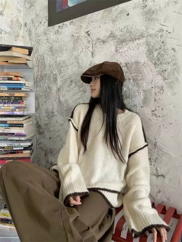 百花絨配色毛衣-2色 【B393266】