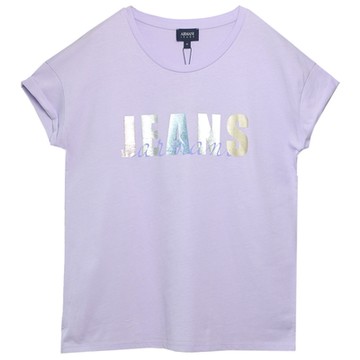 ARMANI JEANS 品牌大字母LOGO圖騰圓領女T恤(淺粉紫色系)