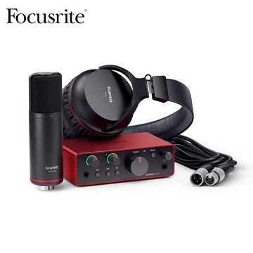 第四代 Focusrite 錄音介面套組 Scarlett Solo Studio 電容式麥克風 監聽耳機【黃石樂器】