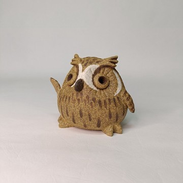 迷你Q版貓頭鷹-黃魚鴞/陶藝品/原創
