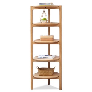 原木日式和風白橡木實木圓盤形五層置物架w0122