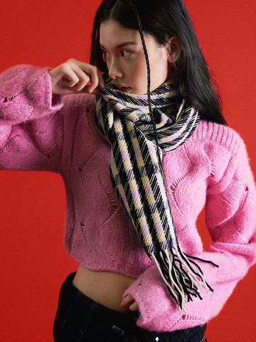 Wool Cashmere Check Muffler [BABY YELLOW]
