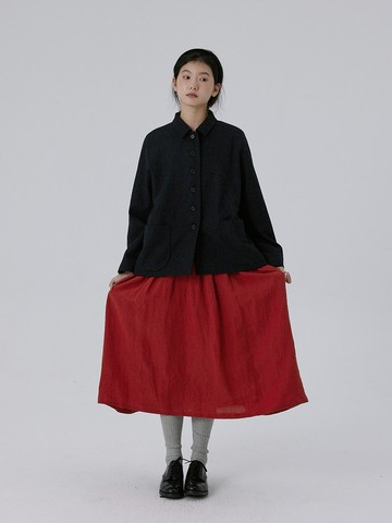 雜色深灰寬松A型薄羊毛風衣外套