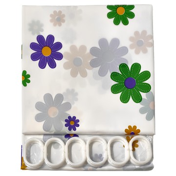 E.dot PEVA 防霉防水浴簾 附掛環 180x180cm  31 x 25 x 2cm  紫色小花  1組