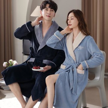大牌風睡衣情侶一男一女秋冬款珊瑚絨加絨加厚睡袍冬季法蘭絨浴袍