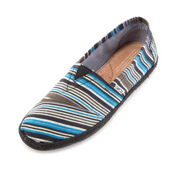 TOMS 男 Classic Canvas 經典多色條紋帆布鞋  黑色 舒適休閒鞋 圓頭平底懶人鞋 一腳蹬樂福鞋