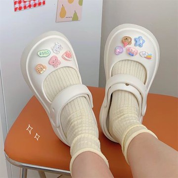 細細條 瑪麗珍洞洞鞋女夏季少女心可愛卡通包頭半拖鞋外穿涼鞋ins
