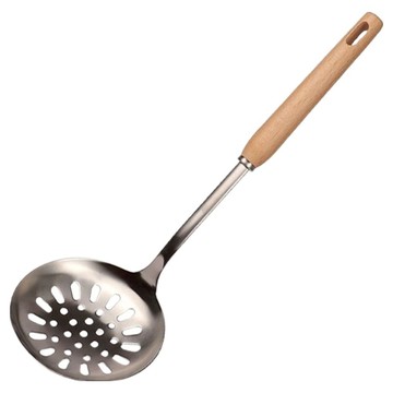 一品川流 御廚系 櫸木柄304不鏽鋼漏勺 撈麵撈餃瀝水好幫手 36.9 x 11.8cm 1支  木色  銀色