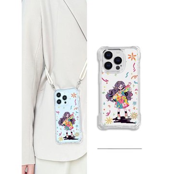 適用iphone15手機殼斜挎14promax可愛卡通女孩蘋果15Pro透明硅膠防摔13帶掛繩女款12promax網紅時尚15全包男