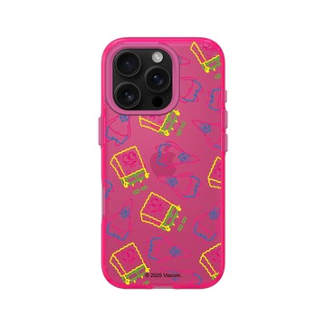 iPhone 16 Pro Clear 粉漾桃 - 海綿寶寶 SpongeBob - 奇異筆觸Pattern