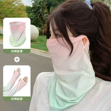 【哆哆購】涼感口罩 防曬面罩 防曬口罩 防曬頭套 透氣面罩 防曬護頸 防曬冰袖面罩女夏季戶外騎行開車防紫外線寬鬆冰絲護手