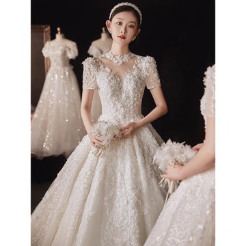 婚紗2025新款新娘氣質復古法式高級質感大氣簡約拖尾小個子禮服