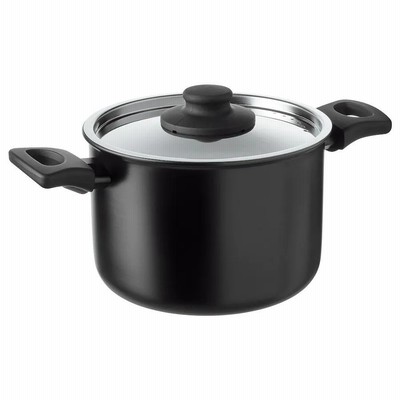 IKEA 鍋 ふた付き, HEMLAGAD  ブラック3 l 送料￥750!代引き可