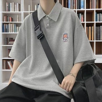 新款夏季華夫格百搭POLO衫短袖T恤ins男女寬鬆潮牌學院風翻領上衣