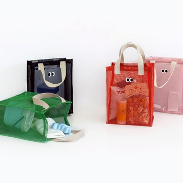 【開運屋🌟現貨速發】可愛眼睛手提袋 網紗 沙灘包 透氣網眼 洗漱包 收納包 手提包 托特包 購物袋 海灘包 游泳包